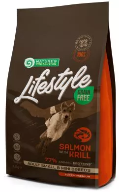 Сухой беззерновой корм для собак Nature's Protection Lifestyle Grain Free Salmon с пирогом Adult Small and Mini Breeds с лососем и крилем 1.5 кг (NPLS45680)...