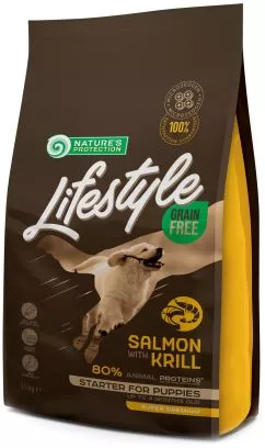 Сухий беззерновий корм для цуценят Nature's Protection Lifestyle Grain Free Salmon with krill Starter For Puppies з лососем і крилем 1.5 кг (NPLS45682) (4771...