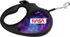 Повідець-рулетка для собак WAUDOG R-leash, малюнок "NASA21", L, до 50 кг, 5 м, світловідбивна стрічка, Чорний (8126-0148-01Collar)