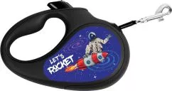 Повідець-рулетка для собак WAUDOG R-leash, малюнок "Космос. Ракета", світловідбивна стрічка, M, до 25 кг, 5 м, Чорний (8125-0125-01Collar)