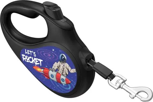 Повідець-рулетка для собак WAUDOG R-leash, малюнок "Космос. Ракета", світловідбивна стрічка, M, до 25 кг, 5 м, Чорний (8125-0125-01Collar) - фото №5