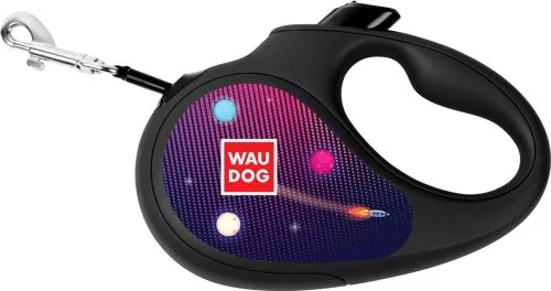 Повідець-рулетка для собак WAUDOG R-leash, малюнок "Космос. Ракетобудування", світловідбивна стрічка, L, до 50 кг, 5 м, Чорний (8126-0124-01Collar) - фото №3