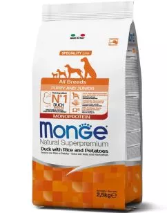 Корм для щенков Monge DOG All breeds Puppy & Junior утка с рисом 2,5 кг (70011037)