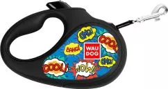 Поводок-рулетка для собак Collar WAUDOG R-leash, рисунок "ВАУ", S, до 15 кг, 5 м, светоотражающая лента (8124-0087-01)