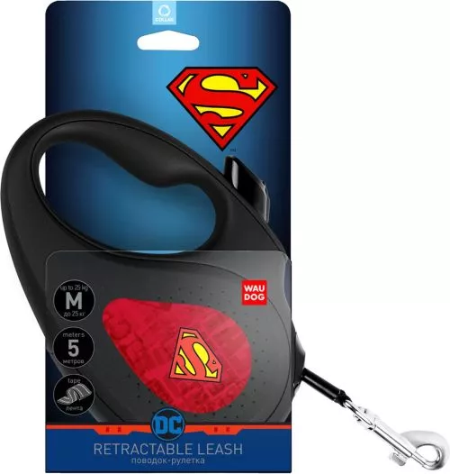 Поводок-рулетка для собак Collar WAUDOG R-leash, рисунок "Супермен Лого красный", M, до 25 кг, 5 м, светоотражающая лента (8125-1007-01) - фото №2