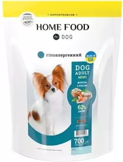 Гипоаллергенный сухой корм для взрослых собак малых пород Home Food Dog Adult Mini «Форель с рисом», 0.7 кг