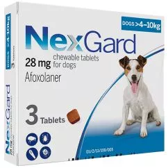 Жевательные таблетки NexGard НЕКСГАРД 28 мг от блох и клещей для собак 4-10кг, 3 шт./пак. (цена за 1 таблетку) (42860)