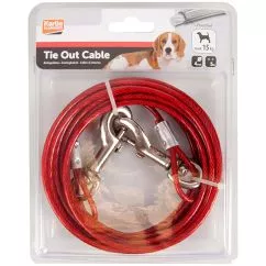 Поводок Flamingo TIE OUT CABLE кабельный для собак <15 кг, металл, красный, d=4 мм, L=5 м (506969)