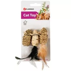 Мишка Flamingo MICE SEAWEED NATURE мотузкова плетена іграшка для котів , 2,5х5 см, 3 ед (511653)
