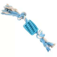 Іграшка Flamingo LINDO TUBE+ROPE для зубів канатом та вузлами для собак , 4,5х4,5х30 см , Блакитний (519496)
