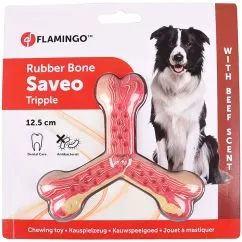 Игрушка Flamingo Rubber Flexo Saveo Triple Bone Beef ФЛАМИНГО САВЕО ТРОЙНАЯ КОСТЬ для собак, резина, , 12,5х11 см (519530)