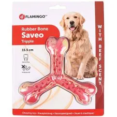Игрушка Flamingo Rubber Flexo Saveo Triple Bone Beef ФЛАМИНГО САВЕО ТРОЙНАЯ КОСТЬ для собак, резина, , 15,5х14 см (519531)