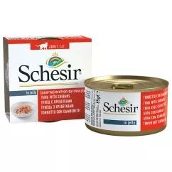 Вологий корм Schesir ТУНЕЦЬ З КРЕВЕТКАМИ (Tuna Prawns) консерви для кішок, банку , 0.085 кг (750044)