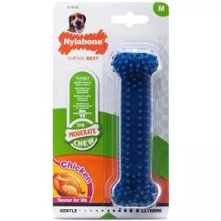 Жевательная игрушка Nylabone Moderate Chew Dental Bone НИЛАБОН ДЕНТАЛ БОУН кость для собак, вкус кур, M, для собак до 16 кг, Курица, 14,6x4,4x3,2 см (81280)