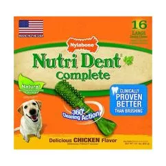 Лакомство Nylabone NUTRI DENT CHICKEN LARGE для чистки зубов для собак до 23 кг, вкус курицы, 16 шт/уп (83001)
