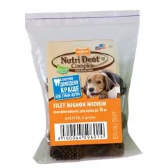 Ласощі Nylabone NUTRI DENT FILET MIGNON MEDIUM для чищення зубів собак 16 кг філе міньйон , 4 шт/уп (831771R)