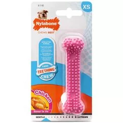 Жевательная игрушка Nylabone Puppy Chew Dental Bone НИЛАБОН ДЕНТАЛ БОУН кость для щенков, вкус куриц, XS, для щенков до 7 кг, Розовый, 9,5x2,5x1,9 см (83238)