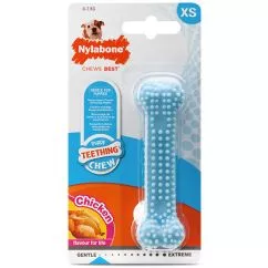 Жувальна іграшка Nylabone Puppy Chew Dental Bone НІЛАБОН ДЕНТАЛ БОУН кістка для цуценят, смак курок , XS, для цуценят до 7 кг, Блакитний, 9,5x2,5x1,9 см (832...