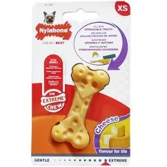 Жевательная игрушка Nylabone Extreme Chew Cheese Bone НИЛАБОН СЫРНАЯ КОСТЬ для собак, вкус сыра, XS до 7 кг, Сыр, 7,5x3,5x1 см (84103)
