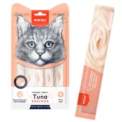 Лакомство Wanpy ТУНЕЦ С ЛОСОСЕМ (Creamy Treat Tuna&Salmon) жидкие для кошек , 0.07 кг, в упаковке 5 стик по 14 г (RA-52)