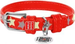 Ошейник для собак кожаный Collar WAUDOG Glamour с QR паспортом, узор "Звёздочка", светящийся/светоотражающий, Ш 25 мм, Дл 38-49 см красный (35873)