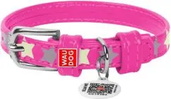 Ошейник для собак кожаный Collar WAUDOG Glamour с QR паспортом, узор "Звёздочка", светящийся/светоотражающий, Ш 15 мм, Дл 27-36 см розовый (35857)