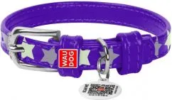 Ошейник для собак кожаный Collar WAUDOG Glamour с QR паспортом, узор "Звёздочка", светящийся/светоотражающий, Ш 20 мм, Дл 30-39 см фиолетовый (35869)