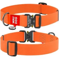 Нашийник для собак водостійкий Collar WAUDOG Waterproof з QR-паспортом, металева пряжка-фастекс, Ш 40 мм, Дл 46-70 см оранжевий (28014)