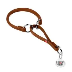 Ошейник-удавка для собак кожаный Collar WAUDOG Soft с QR паспортом, круглый, Д 10 мм, Дл 41-50 см коричневый (75316)