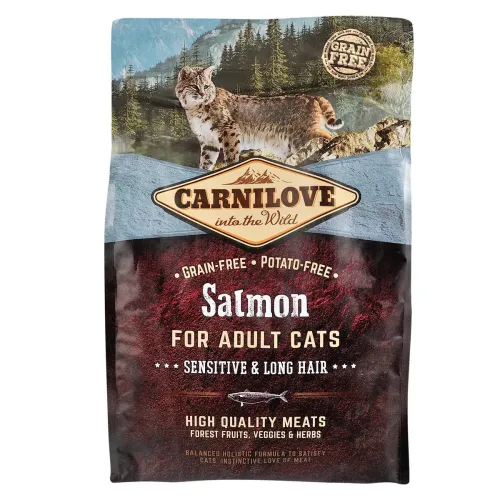 Сухой корм для кошек с чувствительным пищеварением Carnilove Cat Salmon - Sensitive & Long Hair 2 кг (лосось) (170198/2287) - фото №2