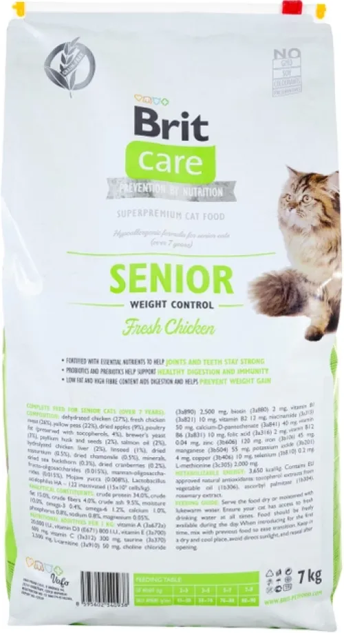Сухой корм для летних кошек с лишним весом Brit Care Cat GF Senior Weight Control 7 кг (курица) (171313/0938) - фото №2