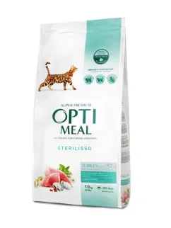 Optimeal Sterilised 10 кг (индейка и овес) сухой корм для стерилизованных котов