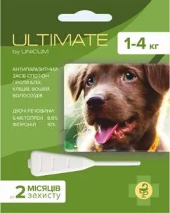 Краплі від бліх, кліщів, вошей і волосоїдів ULTIMATE для собак s-метопрен, фіпр  до 4 кг, 1 шт. (UL-043)