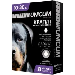 Краплі UNICUM COMPLEX від бліх, кліщів і гельмінтів на холку для собак від 10 - 30 кг, 4 шт. (UN-033)