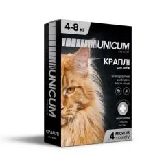 Краплі UNICUM PREMIUM від бліх і кліщів на холку для котів до 4 кг, 3 шт. (UN-004)