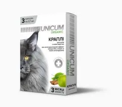 Капли UNICUM ORGANIC на натуральной основе для отпугивания блох и клещей для кошек 3 шт. (UN-025)