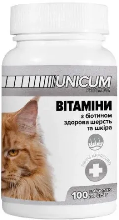Витамины UNICUM premium для кошек 100 шт. здоровая шерсть и кожа (UN-012)