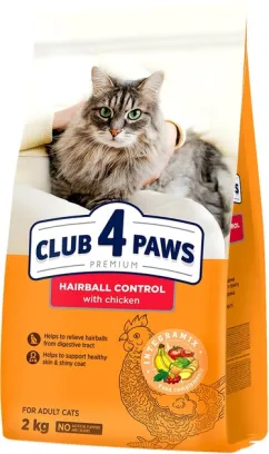 Клуб 4 лапи Premium 2 кг (курка) сухий корм для котів з ефектом виведення вовни