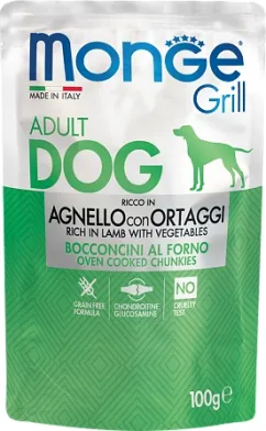 Вологий корм Monge Dog GRILL з ягням та овочами 0,1кг (70013161)