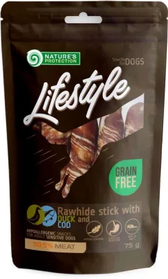 Ласощі для собак Nature's Protection Lifestyle Snack For Dogs Rawhide Sticks With Duck And Cod Rolls 75г (SNK46132)