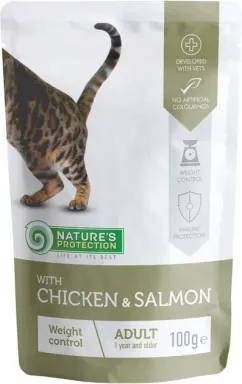 Вологий корм для дорослих котів Nature's Protection Weight control with Chicken and Salmon 100 г (KIK45190)