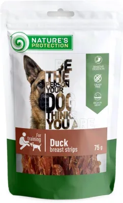 Лакомство для собак, полоски из утиной грудки, Nature's Protection Snacks For Dogs, Duck Breast Strips 75г (SNK46105)