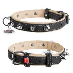 Ошейник для собак кожаный Collar WAUDOG Soft с QR паспортом, с шипами, Ш 35 мм, Дл 46-60 см (7212)