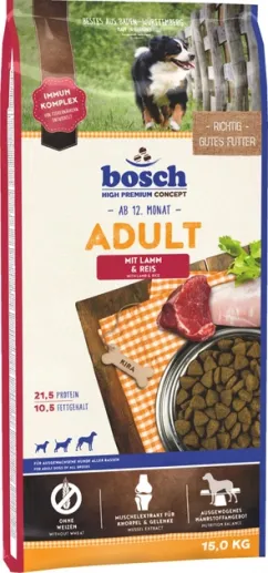 Сухий корм для собак Bosch HPC Adult ягня і рис 15 кг (4015598013215)