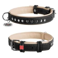 Ошейник для собак кожаный Collar WAUDOG Soft с QR паспортом, металлические украшения, Ш 15 мм, Дл 27-36 см (7194)