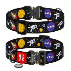 Ошейник для собак нейлоновый Collar WAUDOG Nylon с QR паспортом, рисунок "NASA", металлическая пряжка-фастекс, XXL, Ш 35 мм, Дл 46-70 см (4535-0047)