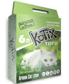Наполнитель соевый Kotix TOFU с ароматом зеленого чая для кошачьего туалета, 6л