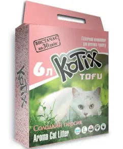 Наполнитель соевый Kotix TOFU с ароматом персика для кошачьего туалета, 6л